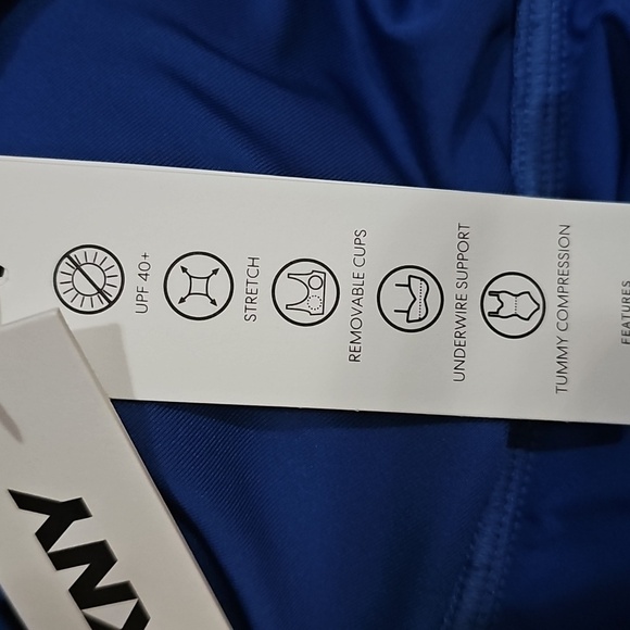 DKNY Ruffle Blue Plunge Underwire Tummy Control One-Piece Swimsuit Sz Large Nwt - Picture 9 of 10